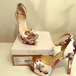 White Multi colored heel worn once